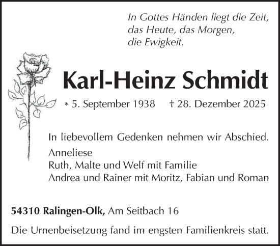 Traueranzeige von Karl-Heinz Schmidt von trierischer_volksfreund