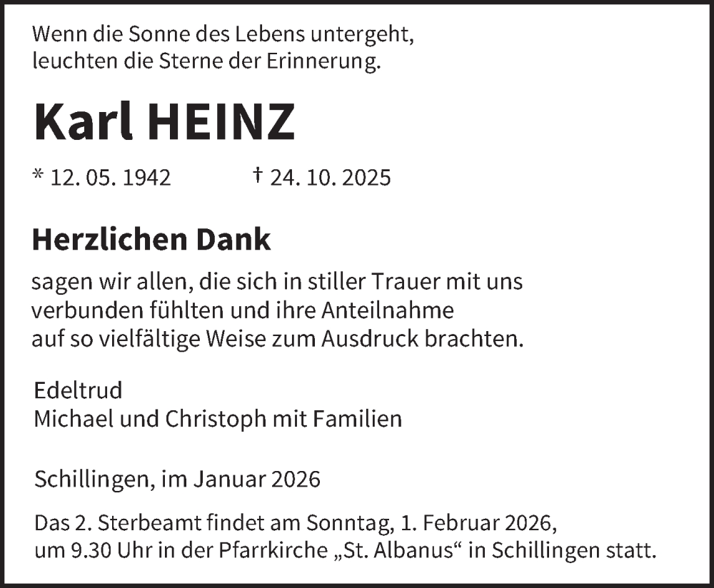  Traueranzeige für Karl Heinz vom 28.01.2026 aus trierischer_volksfreund