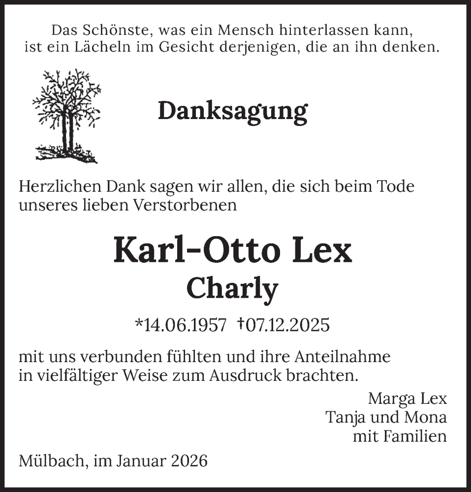  Traueranzeige für Karl-Otto Lex vom 17.01.2026 aus trierischer_volksfreund