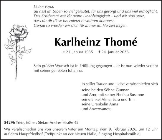 Traueranzeige von Karlheinz Thomé von trierischer_volksfreund