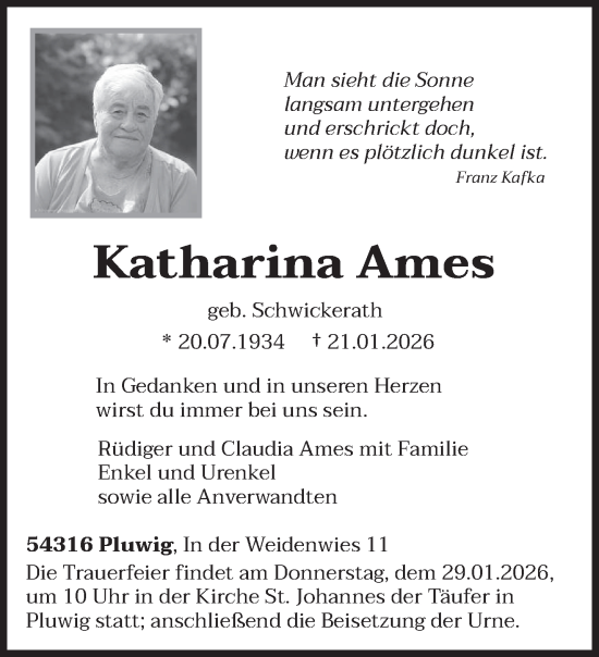 Traueranzeige von Katharina Ames von trierischer_volksfreund