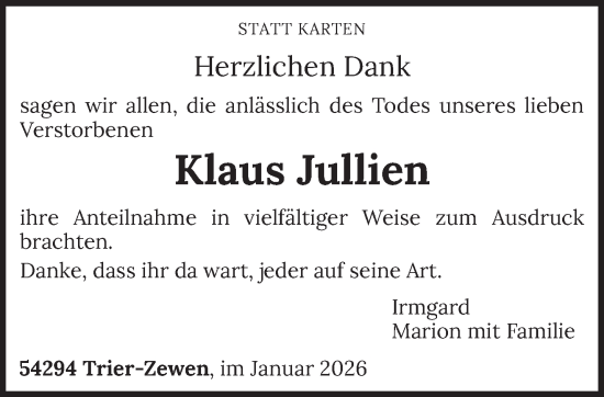 Traueranzeige von Klaus Jullien von trierischer_volksfreund