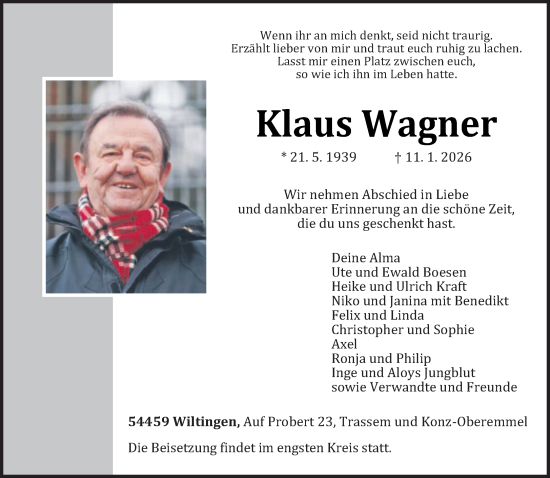 Traueranzeige von Klaus Wagner von trierischer_volksfreund