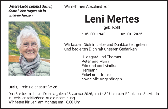 Traueranzeige von Leni Mertes von trierischer_volksfreund