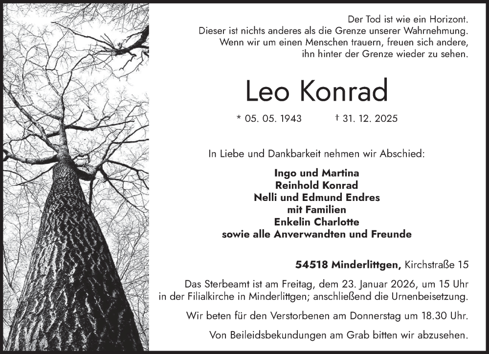  Traueranzeige für Leo Konrad vom 17.01.2026 aus trierischer_volksfreund