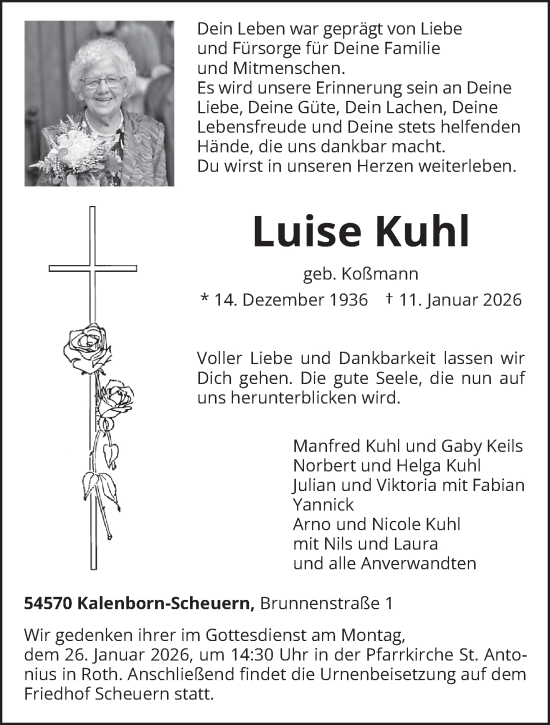 Traueranzeige von Luise Kuhl von trierischer_volksfreund