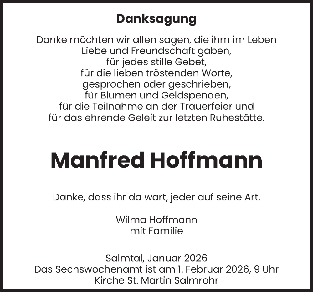  Traueranzeige für Manfred Hoffmann vom 24.01.2026 aus trierischer_volksfreund
