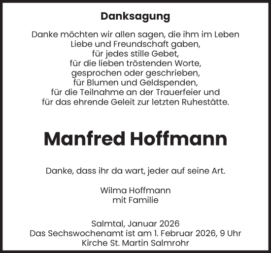 Traueranzeige von Manfred Hoffmann von trierischer_volksfreund