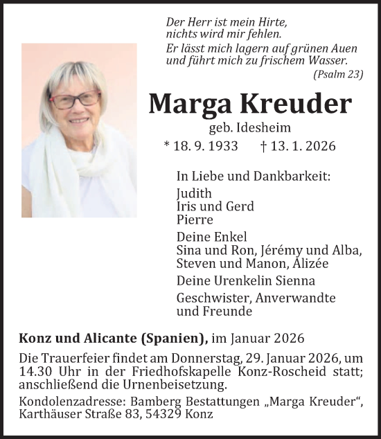 Traueranzeige von Marga Kreuder von trierischer_volksfreund