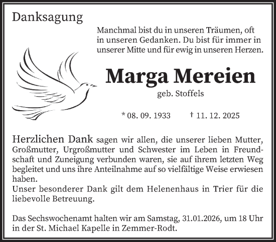 Traueranzeige von Marga Mereien von trierischer_volksfreund