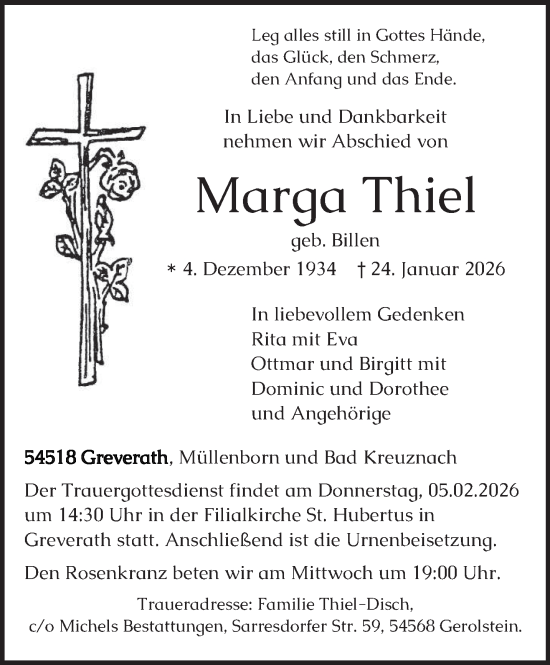 Traueranzeige von Marga Thiel von trierischer_volksfreund
