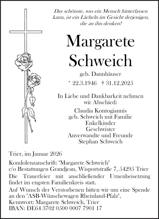 Traueranzeige von Margarete Schweich von trierischer_volksfreund