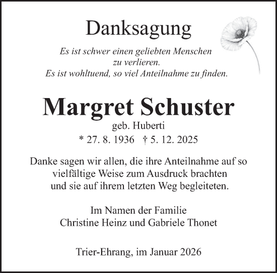 Traueranzeige von Margret Schuster von trierischer_volksfreund