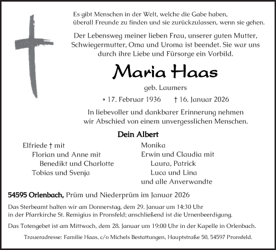 Traueranzeige von Maria Haas von trierischer_volksfreund
