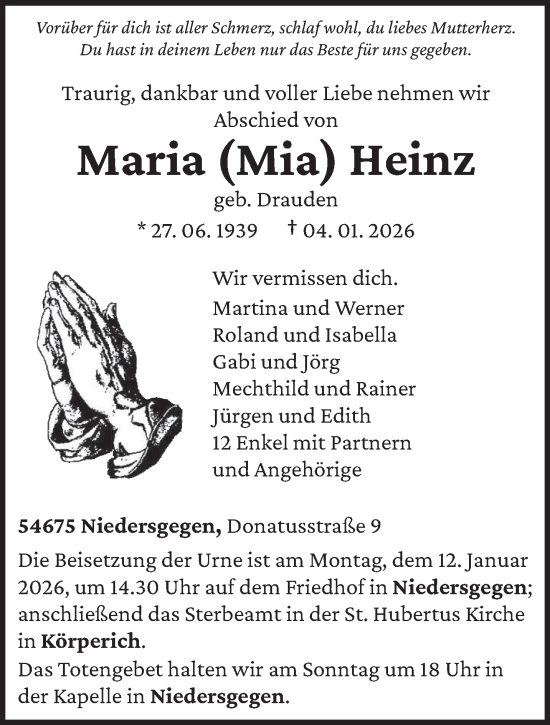 Traueranzeige von Maria Heinz von trierischer_volksfreund