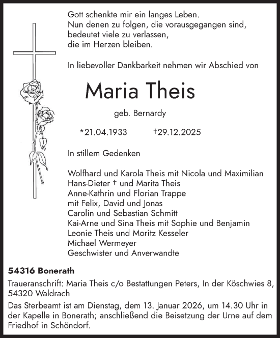 Traueranzeige von Maria Theis von trierischer_volksfreund