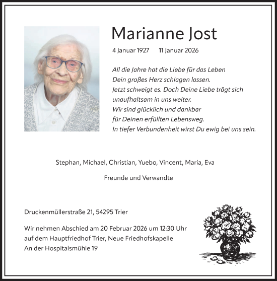 Traueranzeige von Marianne Jost von trierischer_volksfreund