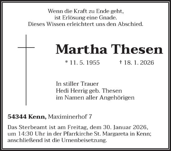 Traueranzeige von Martha Thesen von trierischer_volksfreund