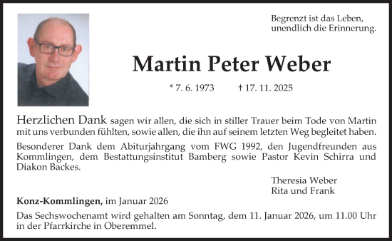 Traueranzeige von Martin Peter Weber von trierischer_volksfreund
