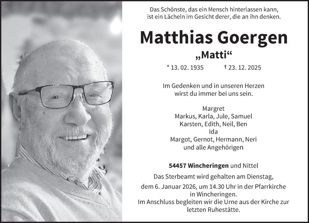  Traueranzeige für Matthias Goergen vom 02.01.2026 aus trierischer_volksfreund