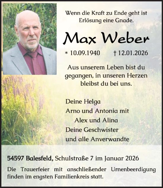 Traueranzeige von Max Weber von trierischer_volksfreund