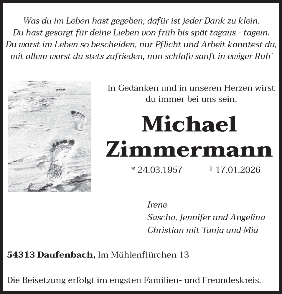  Traueranzeige für Michael Zimmermann vom 24.01.2026 aus trierischer_volksfreund