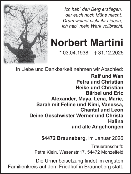 Traueranzeige von Norbert Martini von trierischer_volksfreund