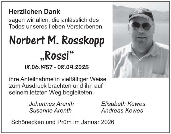 Traueranzeige von Norbert M. Rosskopp von trierischer_volksfreund