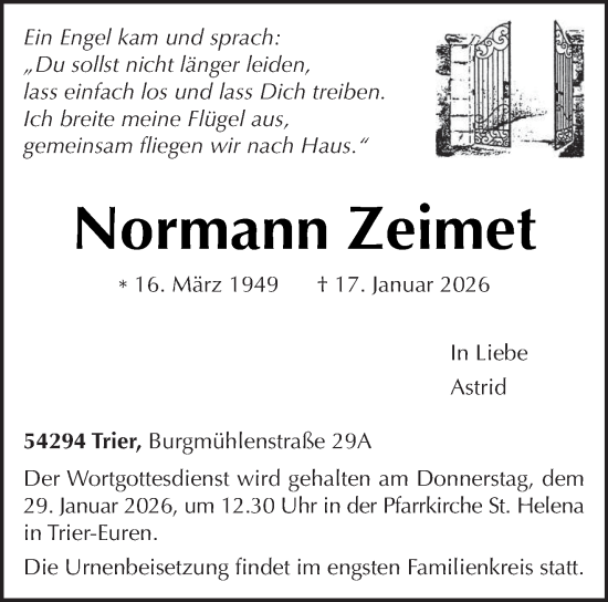 Traueranzeige von Normann Zeimet von trierischer_volksfreund