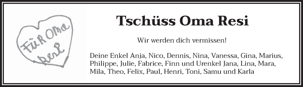  Traueranzeige für Oma Resi  vom 03.01.2026 aus trierischer_volksfreund