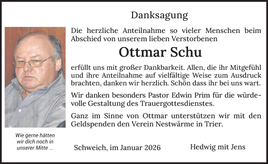 Traueranzeige von Ottmar Schu von trierischer_volksfreund