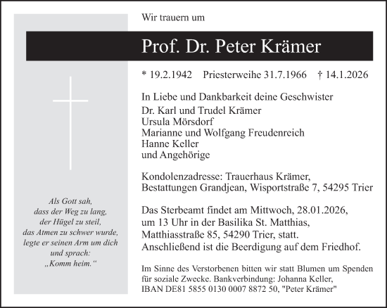 Traueranzeige von Peter Krämer von trierischer_volksfreund