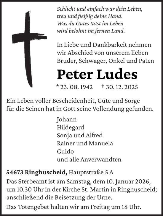Traueranzeige von Peter Ludes von trierischer_volksfreund