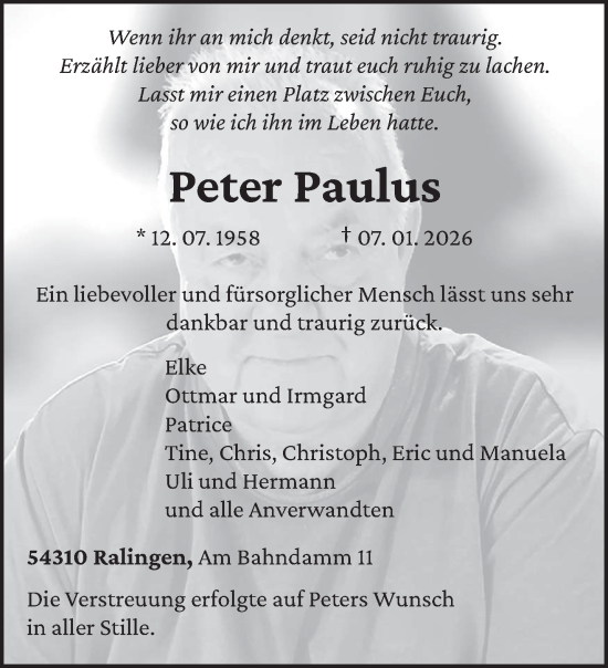 Traueranzeige von Peter Paulus von trierischer_volksfreund