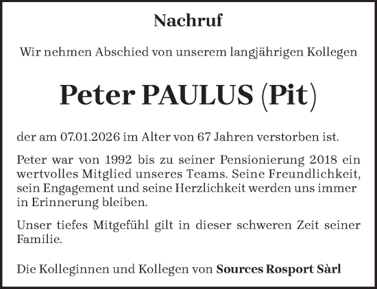 Traueranzeige von Peter Paulus von trierischer_volksfreund