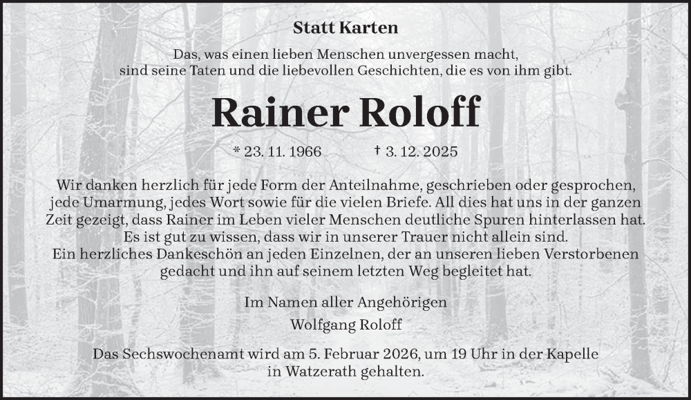  Traueranzeige für Rainer Roloff vom 24.01.2026 aus trierischer_volksfreund