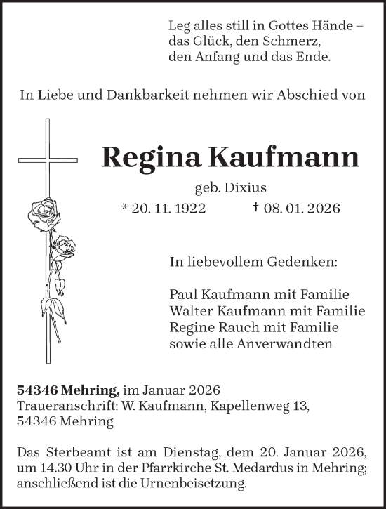 Traueranzeige von Regina Kaufmann von trierischer_volksfreund