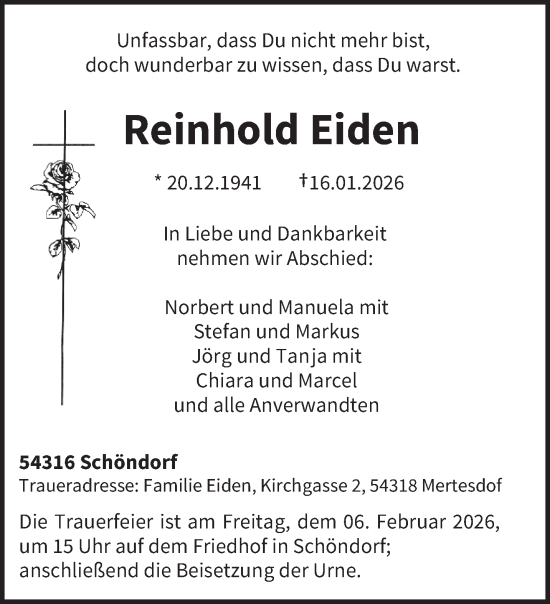 Traueranzeige von Reinhold Eiden von trierischer_volksfreund