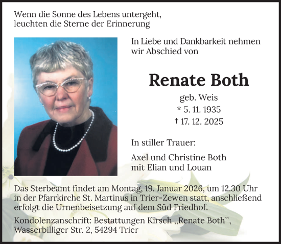 Traueranzeige von Renate Both von trierischer_volksfreund
