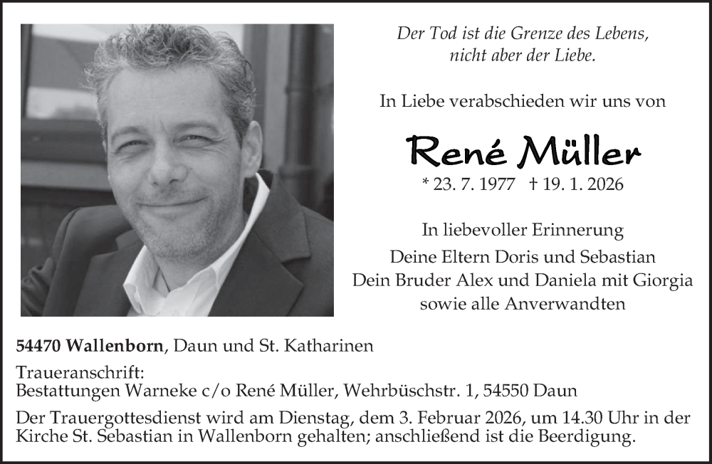  Traueranzeige für René Müller vom 31.01.2026 aus trierischer_volksfreund