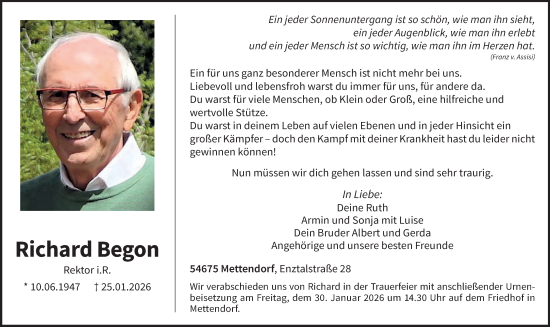 Traueranzeige von Richard Begon von trierischer_volksfreund