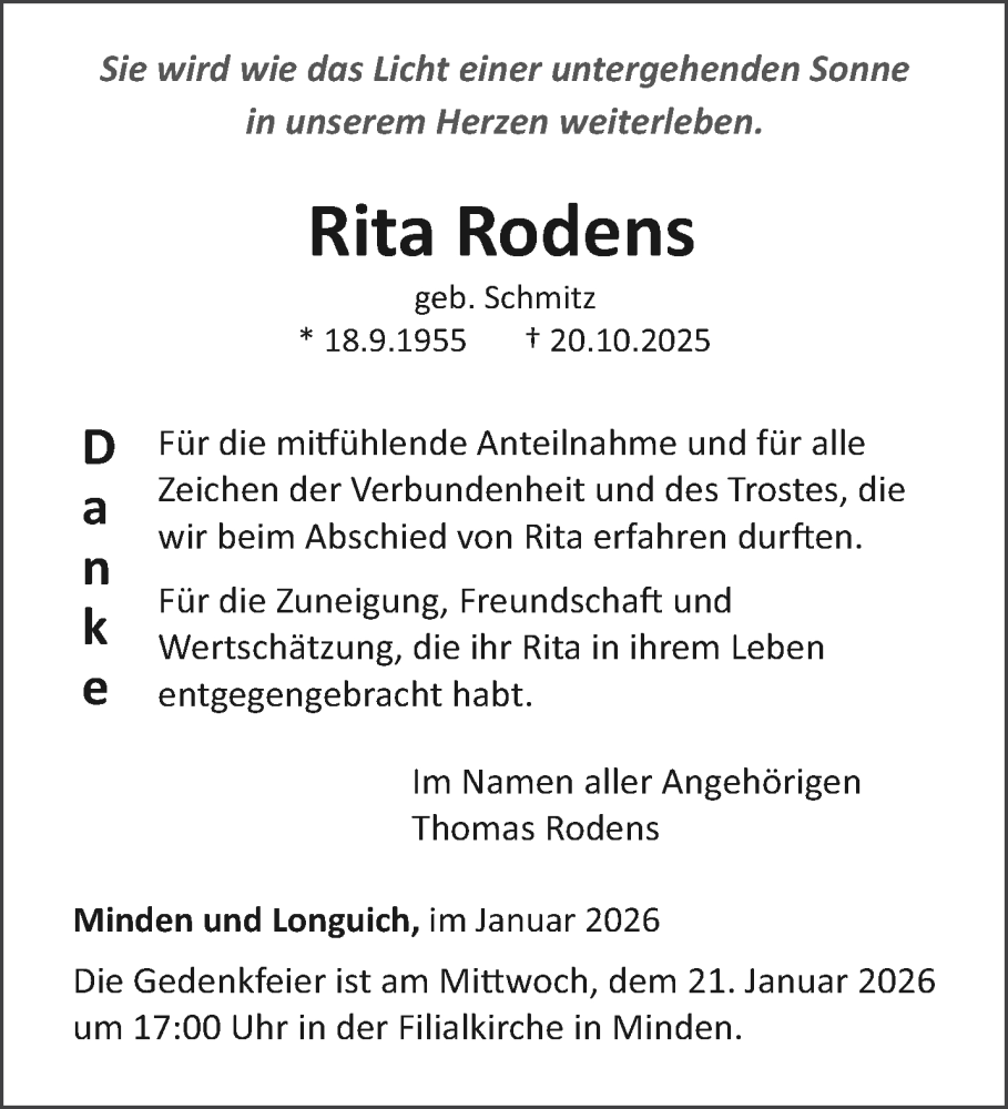  Traueranzeige für Rita Rodens vom 17.01.2026 aus trierischer_volksfreund