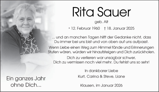 Traueranzeige von Rita Sauer von trierischer_volksfreund