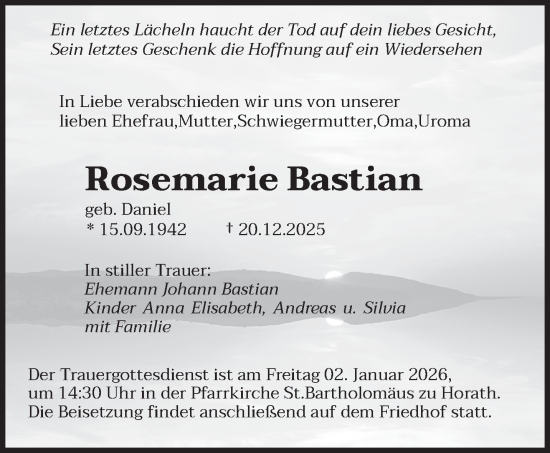 Traueranzeige von Rosemarie Bastian von trierischer_volksfreund