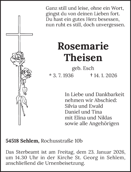 Traueranzeige von Rosemarie Theisen von trierischer_volksfreund