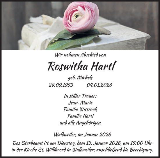Traueranzeige von Roswitha Hartl von trierischer_volksfreund