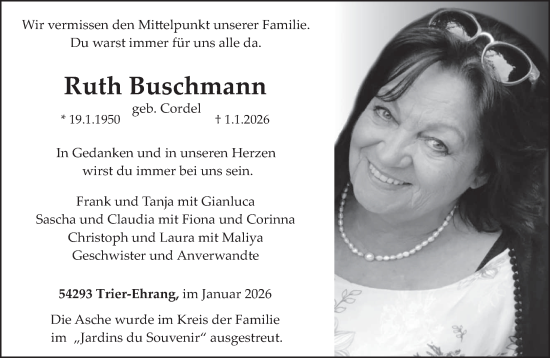 Traueranzeige von Ruth Buschmann von trierischer_volksfreund