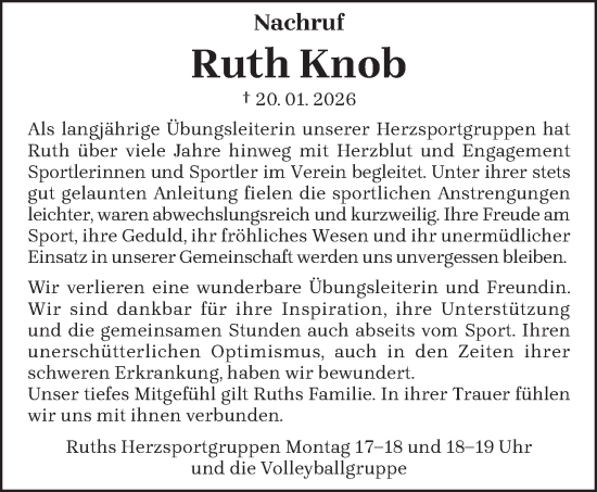 Traueranzeige von Ruth Knob von trierischer_volksfreund