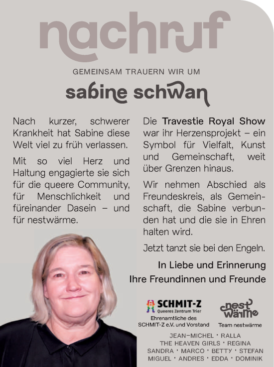 Traueranzeige von Sabine Schwan von trierischer_volksfreund