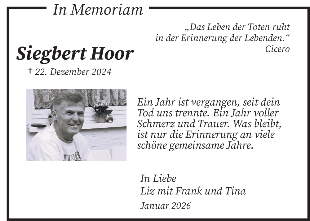  Traueranzeige für Siegbert Hoor vom 03.01.2026 aus trierischer_volksfreund